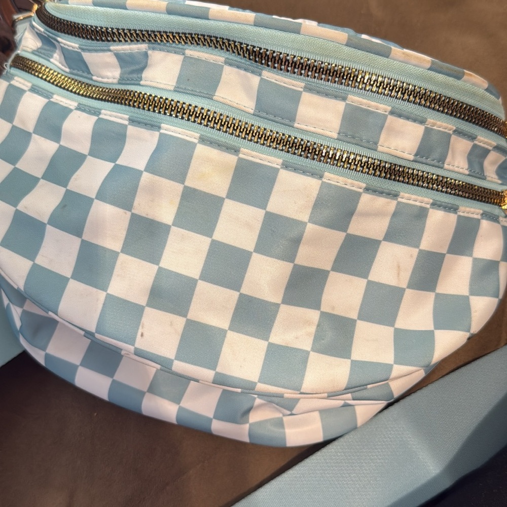 Blue and White Checkered Women's Bag